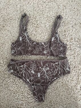 acacia swimwear Brown Floral Scoop-Top High-Waist Bikini set